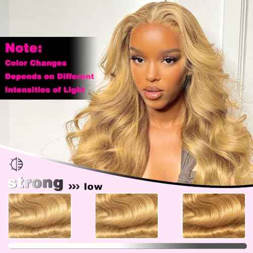 Aopusi #27 Human Hair Bundles Brazilian Body Wave Virgin Hair Honey Blonde Body Wave Bundles #27 Colored Blonde 3 Bundles/Lot for Black Women(20 22 24 Inch)