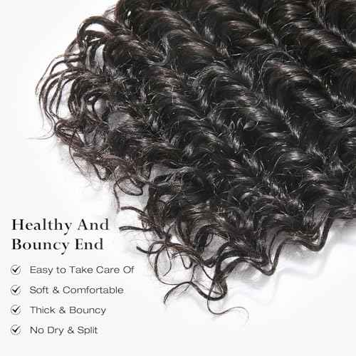 ASHINE Human Hair Bundle Deep Wave Unprocessed Cambodian Raw Hair 26 Inch, Flip Over Quick Weave Wet and Wave Bundles for Women Natural Black