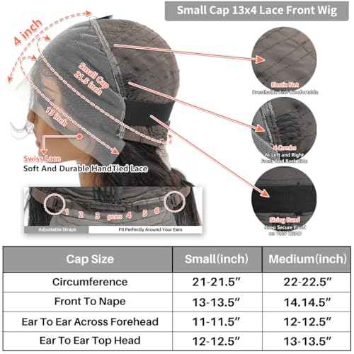ALHER Small Cap Lace Front Wigs Human Hair Pre Plucked Straight, 13X4 Transparent Lace Frontal Wigs With Baby Hair 150% Density for Black Women, 12A Small Cap Size 21-21.5 Natural Black Wig 18 Inch