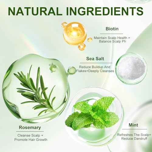 Scalp Scrub, Scalp Exfoliator with Rosemary & Mint, Hair Treatment for Itchy Scalp, Dandruff & Buildup Removal, Scalp Treatment with Scalp Massager for Detox & Nourishment / 8.8oz