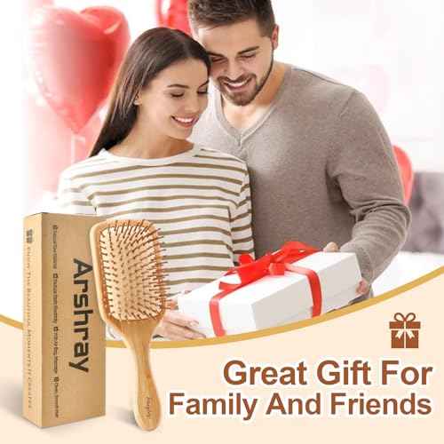 Natural Bamboo Bristles,Soft Bristle Cushion,Reduce Static Electricity,Hair Comb Teeth Round and Smooth,Promote Scalp Blood Circulation,Ergonomic Handle