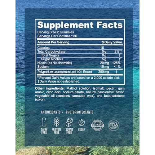 Sol Defense Gummies ? Dermatologist & Plastic Surgeon-Formulated Skin Resilience Vitamin Supplement with Polypodium Leucotomos & Niacinamide, Passion Fruit Flavor, 60 Sugar-Free Gummies