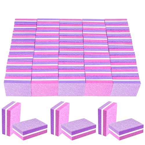 50 Pcs Sponge Nail Buffers,100/180 Grit Mini Nail Files,Mini Buffer Block Nail File for Acrylic & Natural Nails,Double-Sided Buffing Blocks for Manicure & Pedicure,Salon & Home Use(Pink-Purple)