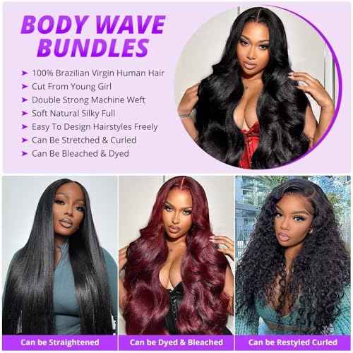 12A Human Hair Bundles 20 20 20 Inch Body Wave Bundles Human Hair 100% Unprocessed Brazilian Virgin Weave 3 Bundle for Women Natural Black Wet and Wavy Human Hair Extensions