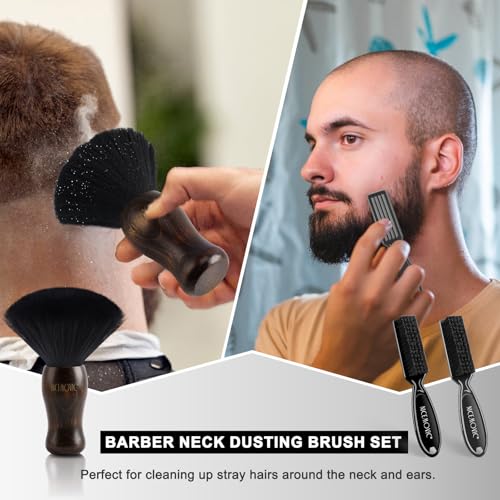 NICEMOVIC 3 IN 1 Barber Neck Duster Brush Set, Professional Barber Accessories Cleaning Supplies, Duster Nylon Brush Hair Cutting Styling Brush Tool (Brown&Black)
