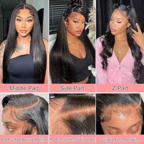 Hidden Strap 13x6 Lace Front Wigs Human Hair Straight Glueless Human Hair Pre Plucked Wig With Drawstring 180 Density 13x6 Human Hair Wigs for Women Straight Lace Frontal 26 Inch