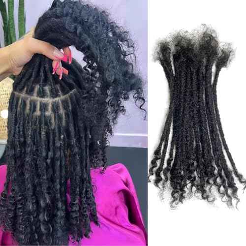 100% Real Human Hair 0.2cm Width 10 Inch Loc extensions Human Hair with Curly Ends 50 Strands per pack Full Handmade Dreadlock Extensions Can be dyed and bleached for Men Women Kids (10 Inch-50)