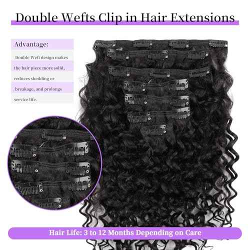 Sassina Natural Wave Clip in Remy Human Hair Extensions Double Weft Invisible Clip in Extensions Real Human Hair Natural Black Virgin Human Hair Extensions for Women 7Pcs 120G 14 Inch
