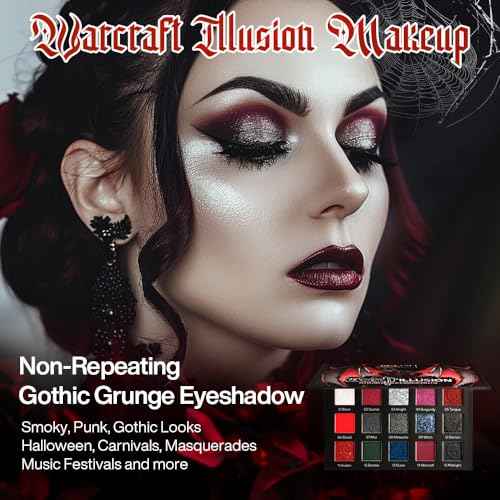 Red black Eyeshadow Palette, Goth Red Eye Shadow Halloween Makeup | Black Sliver Shimmer Glitter Eyeshadow Pallet, Burgundy Smokey Mattlic Cream Matte Eyesahdow for SFX Clown Vampire Christmas Looks