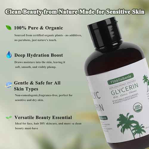 Organic Vegetable Glycerin ? USDA Organic Certified, 100% Pure, 6 Fl Oz ? Natural Skin & Hair Moisturizer ? Ideal for DIY Beauty, Soaps, Lotions & More ? Non-GMO, Palm Oil Free