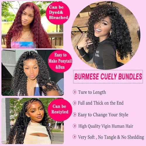 Burmese Curly Human Hair 3 Bundles 18 20 22 Inch 14A Unprocessed Virgin Burmese Water wave Hair Extension Real Human Hair Natural Color Spiral Curly End 3C4A Human Hair Weft Extensions