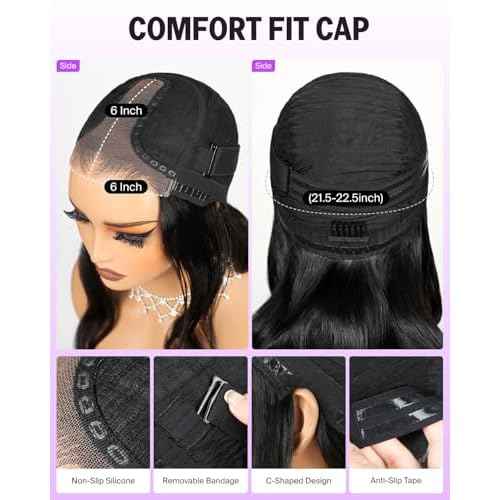 Wear and Go Glueless Wigs Human Hair Pre Plucked Pre Cut 6x6 HD Lace Closure Wigs Human Hair Body Wave Lace Front Wig Pre Bleached Knots Glueless Wig 20 Inch