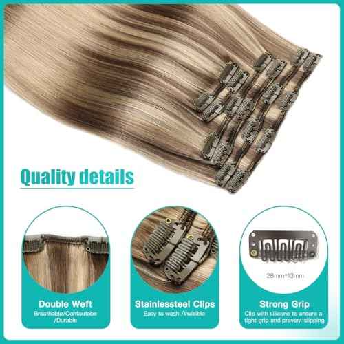 SURNEL Clip in Human Hair Extensions Golden Brown to Caramel Blonde Balayage Clip in Hair Extensions 20 Inch 6pcs 120g (#10/27/27,20'')