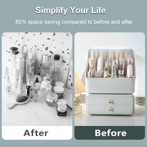 Large Makeup Organizer with Brush Holder, Makeup and Skincare Organizer for Vanity, Cosmetics Skincare Organizers with Lid and Drawers for Countertop, Bathroom, Dresser, Ideal Gifts for Women