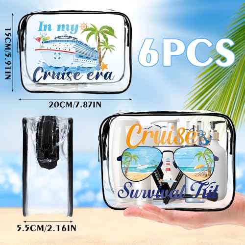 Cruise Clear Makeup Bags - 6Pcs Cruise Ship Essentials 2025, Cruising Must Have Survival Kit, PVC Waterproof Cosmetic Bag Toiletry Purses for Travel Vacation, Cruise Gifts for Women Girls
