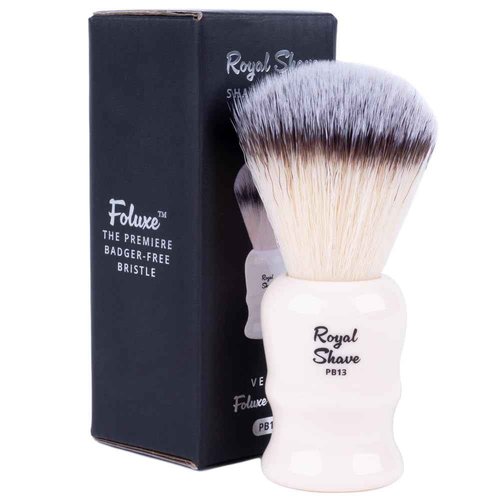 Vegan Shaving Brush by Royal Shave, Foluxe Synthetic Bristles, Badger-Free, Wet Shave Tool for Men & Women, Smooth & Comfortable (CREAM)