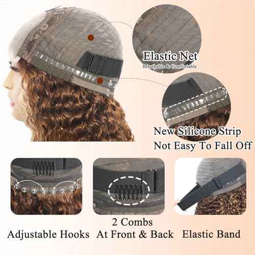 Ombre Highlight Glueless Wigs Human Hair Pre Plucked Pre Cut Curly Closure Wear and Go Glueless Wigs Human Hair Middle Part Balayage Water Wave Lace Frontal Human Hair Wigs for Black Women 4/27 20Inch