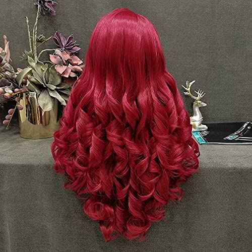 IMSTYLE Red Lace Front Wigs Long Wavy Synthetic Wig for Women Natural Hairline Mera Cosplay Party Halloween Heat Resistant Hair 26inch