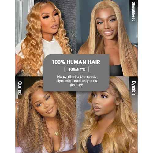 Honey Blonde Lace Front Wigs Human Hair 13x4 HD Transparent Lace Frontal Wigs Body Wave Colored 27 Honey Brown Wavy Wig Pre-Plucked Hairline 180% Density 24 inch