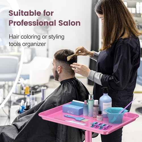 Rolling Salon Tray Tattoo Tray Salon Cart for Hair Stylist Salon Trolley Cart with Wheels Salon Rolling Tray-Pink