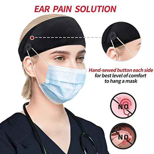 HoogaLife 2pcs Headbands with Buttons, Nurse Gifts for Women Turban Non-Slip Nurse Accessories Nursing Headbands Protect Your Hair and Ears