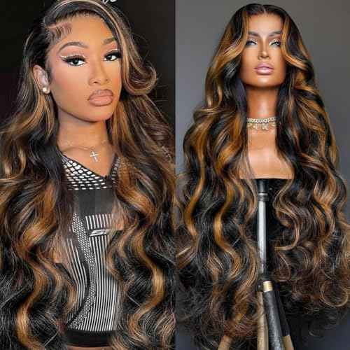 1B/30 Highlight Lace Front Wig Human Hair 13x6 Ombre 180% Density Body Wave HD Lace Frontal Wigs for Black Women 26Inch