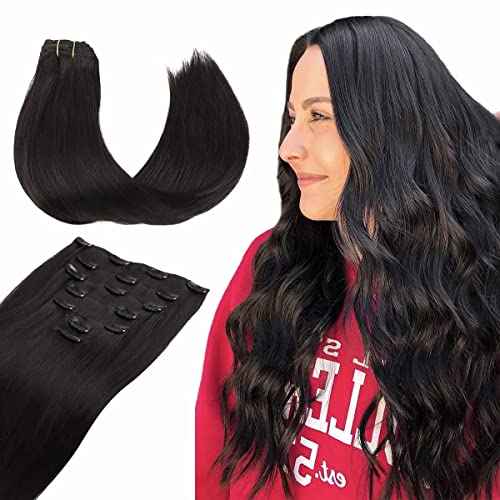 Clip in Hair Extensions, 20 inch 120g Natural Black in Hair Extensions Real Human Hair 7pcs Straight Double Weft Human Hair Clip in Hair Extensions