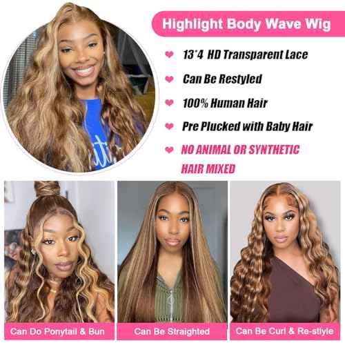 Honey Blonde Lace Front Wig Human Hair Ombre Human Hair Wigs Wide Lace 180 Density Human Hair Wig 28 Inches