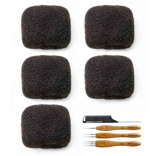 Tight Afro Kinky Bulk 100 £¥ Human Hair for Draedlock Extensions, Repair Locs, Twists and Braids (12 Inch, Natural Black)