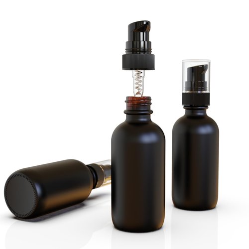 Jagolain 12Pack 2oz Black Glass Pump Bottles, 60ml with Black Pump, Empty Refillable Travel Small Container For Lotion Cream Essentil Oil Shampoo (60mlpumpBLK)