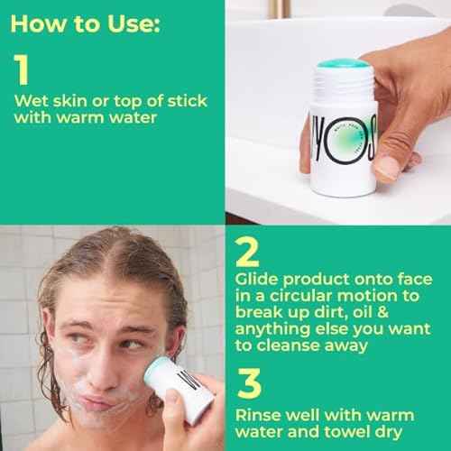 WYOS Face Cleanser Stick 3 Pack, Travel Friendly No Leaks, Vegan, Cruelty Free, Sulfate Free, Paraben Free, Safe For Sensitive Skin, Hydrating Glycerin Enriched Facial Wash