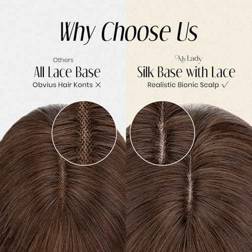 MY-LADY Human Hair Toppers for Women Real Human Hair with Bangs Thin 7 * 13CM Silk Base with Lace Clip in Straight Remy Hairpieces 150% Density 12 Inch Medium Brown
