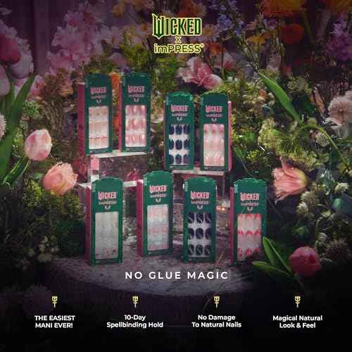 WICKED X imPRESS Press On Nails, New Improved Adhesive, Up To 10 Day Hold, ¡®Destined To Fly¡¯, Pink/Sky Blue, Medium Oval, Includes 30 Fake Nails, 1 Prep Pad, 1 Manicure Stick, 1 Mini File
