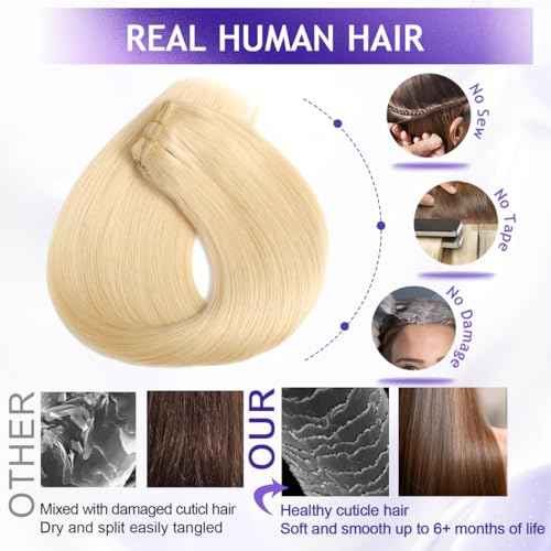 Clip in Hair Extensions Real Human Hair, 18inch 100g, 100% Brazilian Remy Human Hair Clip ins for Women, Straight Seamless Double Weft Hair Extensions, Invisible 8pcs, #613 Bleach Blonde