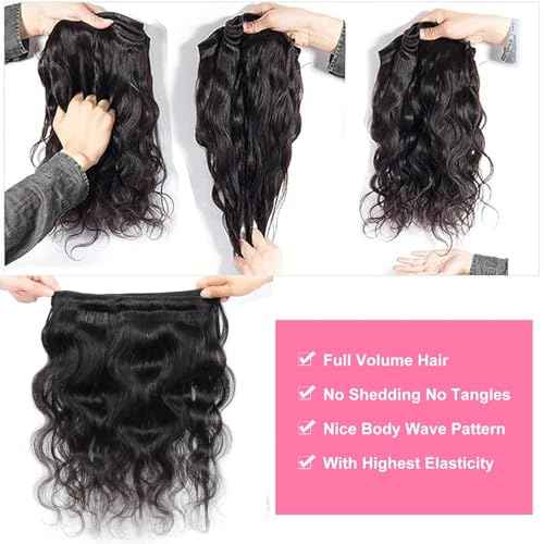 Body Wave Bundles Human Hair Brazilian Virgin 3 Bundles 18 20 22 Inch 100% Unprocessed Brazilian Virgin Human Hair Weave Double Weft Body Wave Hair Extensions Natural Black for Black Woman
