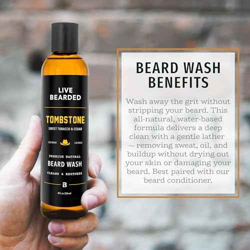 Live Bearded Beard Wash, 8 fl oz - Water-Based Face Cleanser with All-Natural Ingredients for a Gentle, Deep Clean - Made in the USA | Tombstone Scent - Sweet Tobacco, Cedar
