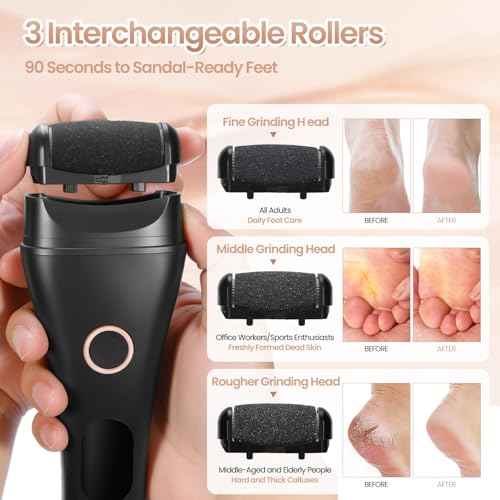 Electric Callus Remover for Feet Rechargeable - 3-Speed Adjustable Electronic Foot Callus Remover, Pedicure Tools for Feet for Hard Cracked Dry Dead Skin at Home - Christmas Gifts for Women Men