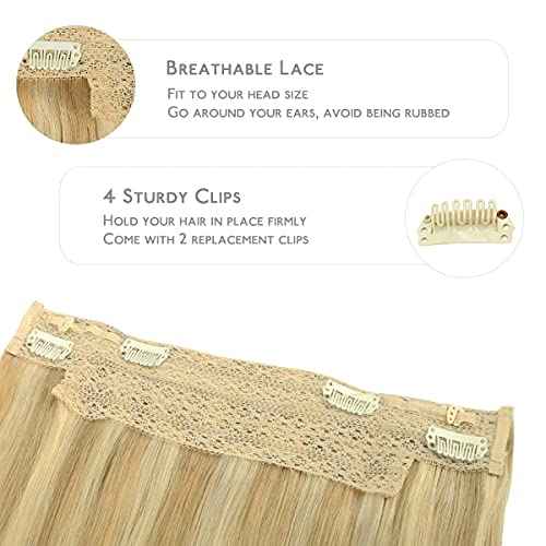 WENNALIFE (Increase 50% Lifespan) Real Human Hair 18 inch 95g Light Blonde Highlighted Golden Blonde Remy Invisible Transparent Wire Fish Line Hair Extensions