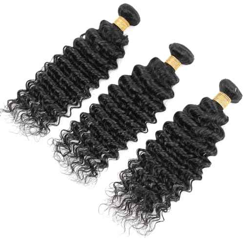 Human Hair Bundles Deep Wave Bundles 18 20 22inch Deep Wave 3 Bundles Weave 100% Unprocessed Brazilian Virgin Human Hair Deep Wave Bundles for Black Woman Nature Black