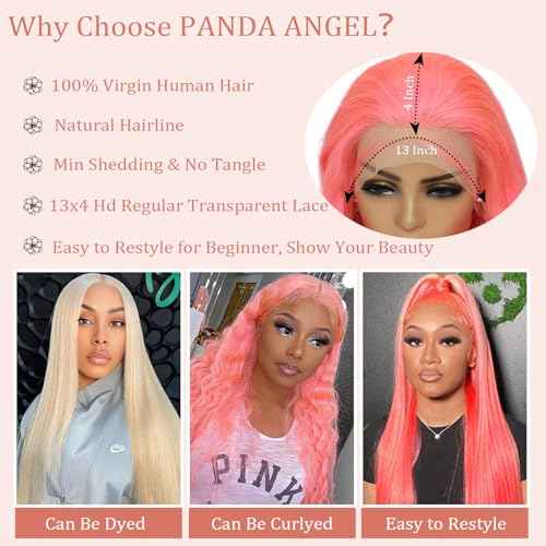 PANDA ANGEL Pink Straight Lace Front Wig Human Hair 13x4 Hd Transparent Lace Frontal Wigs Human Hair Glueless Wear and Go Wigs for Black Women Hot Pink Human Hair Straight Wig 22 Inch