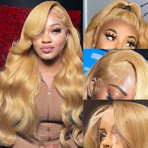 Honey Blonde Lace Front Wig Human Hair Body Wave 13x4 HD Lace Frontal Wigs Pre Plucked 180% Density Colored Honey Blonde Human Hair Lace Front Wigs for Black Women 13x4 Real Remy Hair Lace Wig 20 Inch
