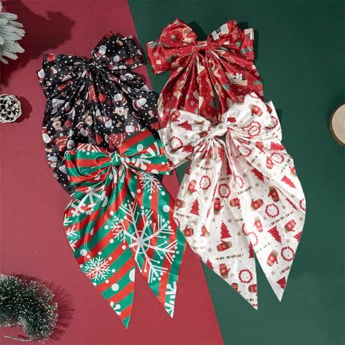 Christmas Silky Satin Hair Bows for Women,Big Ribbon Bow Hair Clips for Girls, Oversized Long Tail Hair Barrettes Cute Hair Accessories