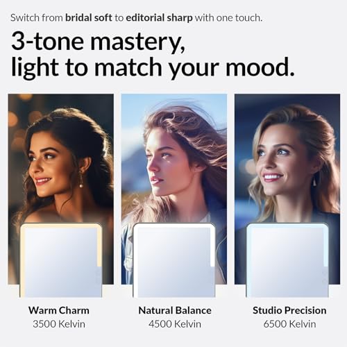 Travel Makeup Mirror with Lights, Portable Lighted Vanity Mirror with 100 LED, Rechargeable, Foldable for Tabletop, 11.9 inches, White