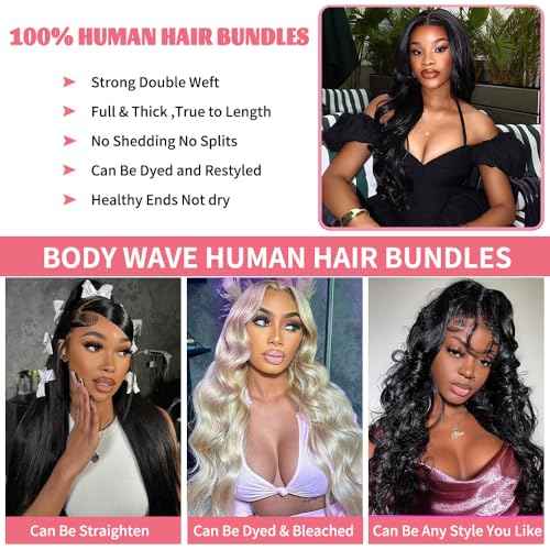14A Human Hair Bundles 14 16 18 Inch Body Wave Bundles Human Hair 100% Unprocessed Brazilian Virgin Hair Body Wave 3 Bundles Human Hair Extensions for Women