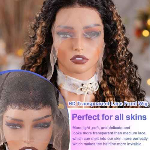 FB/27 Balayage Highlight Lace Front Wig Human Hair,13x6 lace front wigs human hair Pre Plucked 180% Density Deep Wave Wig Ombre Glusless Wigs for Women