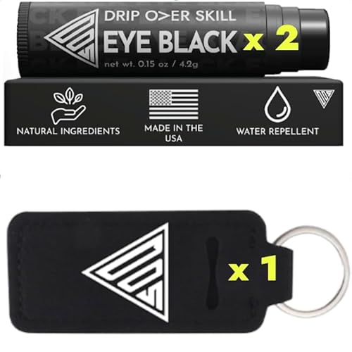 D.R.I.P Over Skill Eye Black & Face Paint, 2 Pack & Carry Clip, Clean & Natural Ingredients, Dermatologist-Tested, Hypoallergenic, Anti-Glare Baseball, Softball, Lacrosse, Football, Stocking Stuffer