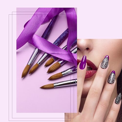 Acrylic Nail Brush Size 10, 100% Pure Kolinsky Nail Brush for Acrylic Application, Professional Nail Extension Manicure Tool Nail Drawing Pen for DIY Home Salon(Purple)