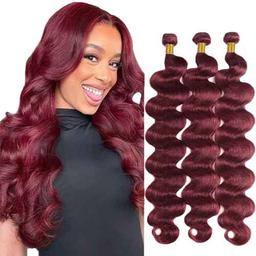 #99J Burgundy Bundles Human Hair Body Wave Bundles 22 22 22 Inch Wine Red Body Wave Bundle Human Hair Extensions Unproceesed Virgin Hair 50 Gram Per Bundle 3 Bundle