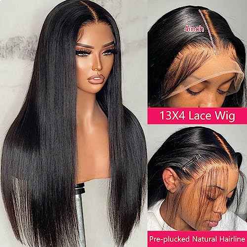 Straight Lace Front Wigs Human Hair 180% Density 13x4 HD Transparent Lace Frontal Human Hair Wigs for Women 180% Density Glueless Wigs Human Hair Pre Plucked Natural Black Color 20inch