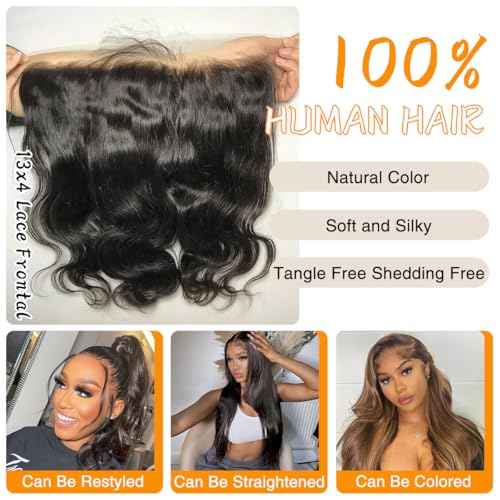 13x4 SKINLIKE Real HD Lace Frontal Only Human Hair 13x4 Body Wave Frontal Closure 0.10mm Ultra Thin Invisible Lace Pre-plucked Melted Hairline Natural Black 18 Inch